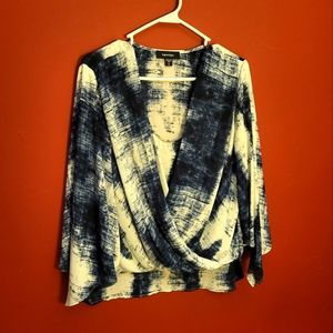 Karen Kane blue & white blouse, size XL